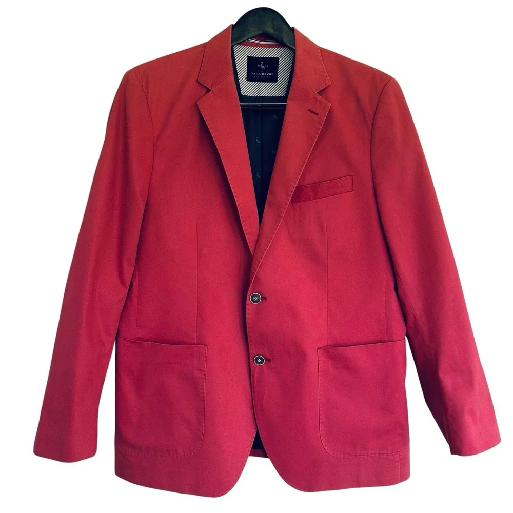 TailorByrd Mens 42R Coral Pink Flamingo Blazer Sport Coat Patch Pocket 2 Button